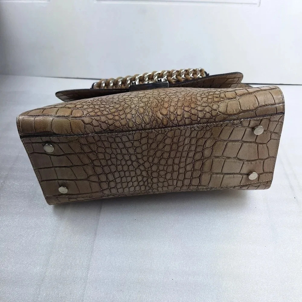 Claudia Firenze Croc Embossed Leather Cream Colored Satchel/ Bag - Picture 3 of 16